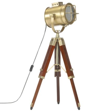 Lampa de podea tip trepied, vidaXL, Otel/Lemn masiv de mango, 69 cm, 220-240 V~, 50/60 Hz, Maro