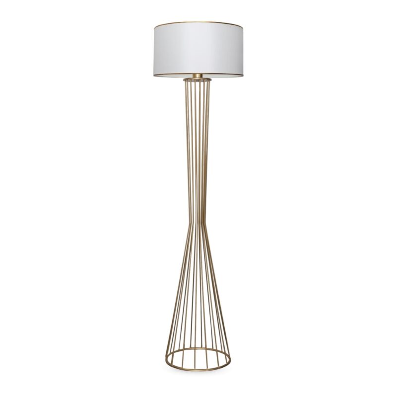 Lampa de podea, lux.pro, Newcastle, 155 cm, 1 x E27, max 20W, metal, textil, alb, alama