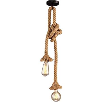 Lampadar vintage din canepa si bambus, stil nordic, camel, 100cm