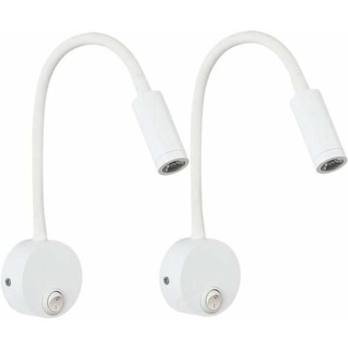 Set de 2 Lampi de Citit cu Gat Flexibil, LED 3W, Montare pe Perete, Alb, 65mm