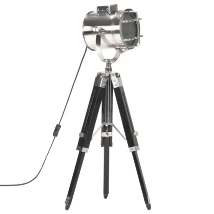 Lampa de podea tip trepied, vidaXL, Otel/Lemn masiv de mango, 69 cm, 220-240 V~, 50/60 Hz, Negru