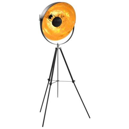 Lampa de podea cu baza trepied, vidaXL, Fier, E27, 146 x 167 cm, Negru/Auriu
