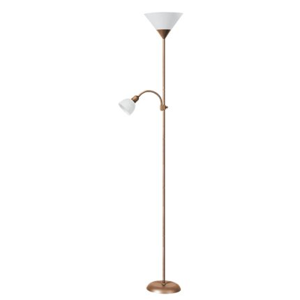 Lampadar cu brat Rabalux Action, abajur alb din plastic, H180cm, bronz