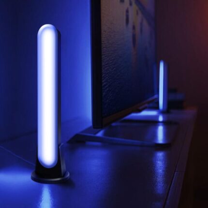 Set 2 Lampadare Inteligente RGB, Control WIFI si Bluetooth, Negru, 30.1x7.7x3.3cm