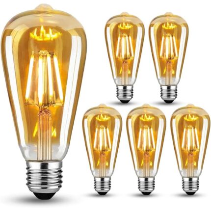 Set 6 Becuri LED Vintage Edison E27 4W, Sticla Ambra, Forma Para, Lumina Calda, Multicolor