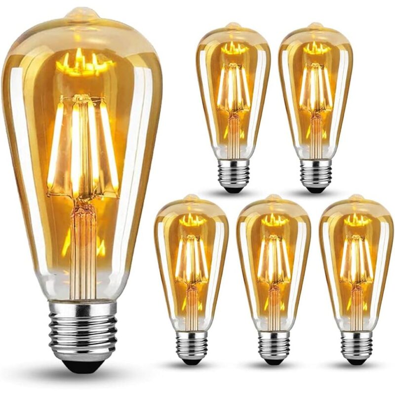 Set 6 Becuri LED Vintage Edison E27 4W, Sticla Ambra, Forma Para, Lumina Calda, Multicolor