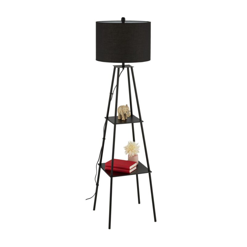 Lampa de podea cu 2 rafturi, stil modern, E27, 60W, poliester, negru