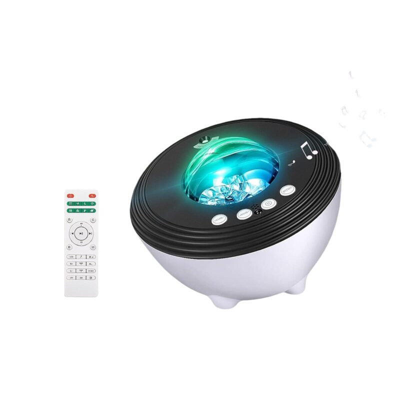 Proiector stele Aurora cu difuzor muzical si sunete albe, suport flexibil 0-360, multicolor