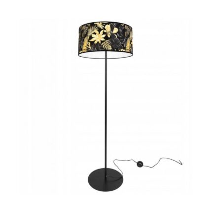 Lampadar, Light Home, Metal/Textil, 153 cm, 60 W, Model floral, Negru/Galben