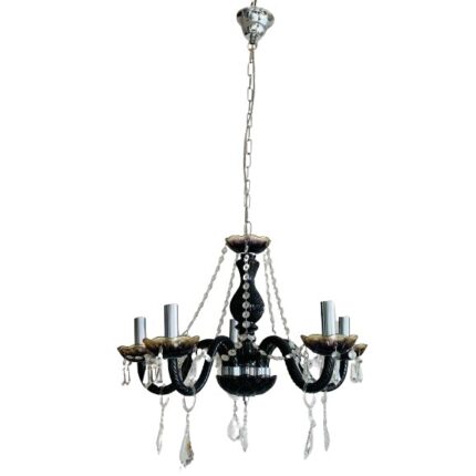 Candelabru cu Lant E14x5 Brate Sticla Neagra si Cristale Swarowski