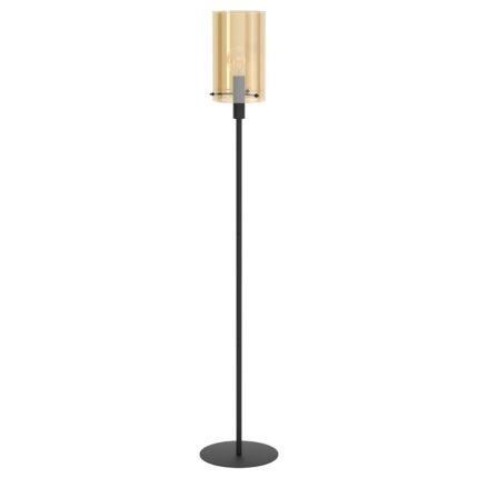 Lampadar POLVERARA, EGLO, E27, 1x40W, otel, negru, sticla, chihlimbar, 155 x 18 cm, intrerupator la picior