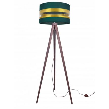 Lampadar, Light Home, Lemn/Textil, 145 cm, 60 W, Model dungi, Verde/Auriu