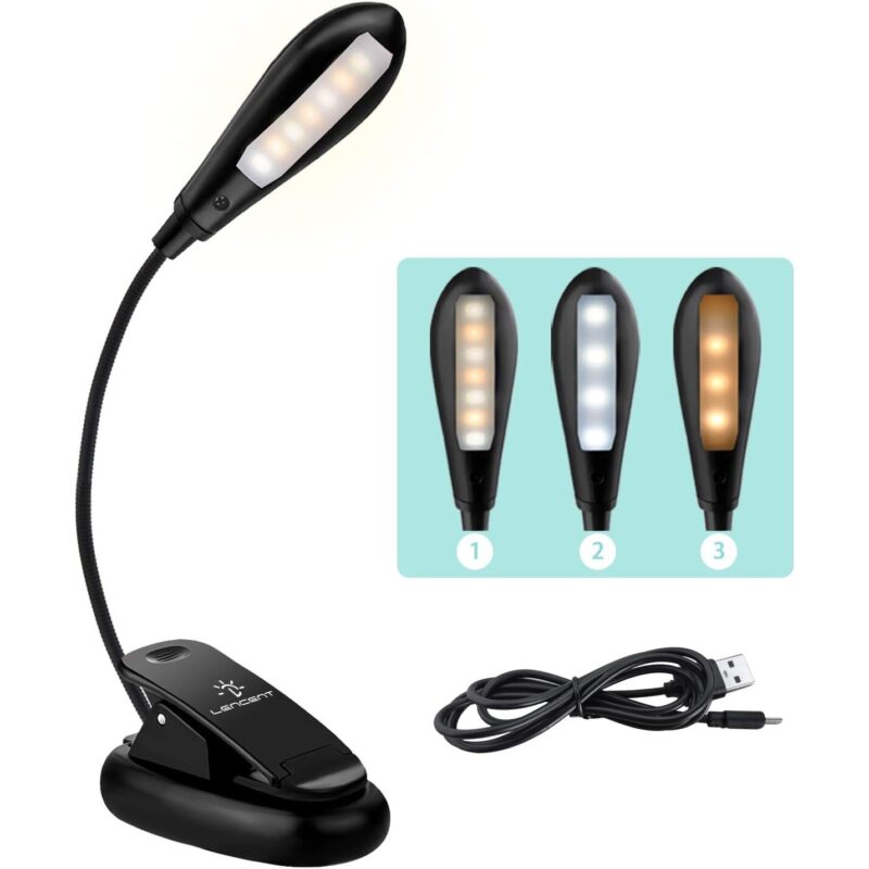 Lampa de citit cu clip, 9 moduri de luminozitate, LED, flexibila, portabila, incarcare USB