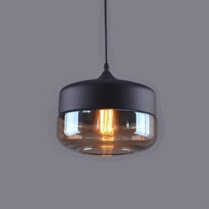 Lampadar cilindru aplatizat, sticla fumurie, 25x23cm, cablu ajustabil 100cm, set