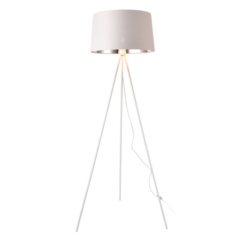 Lampa de podea, [lux.pro]®, Metal/Textil, Manchester, trepied, E27, 150 cm, Alb/Argintiu