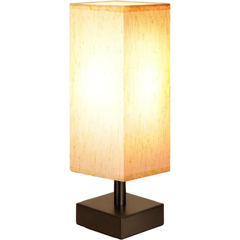 Veioza minimalista cu abajur dreptunghiular din tesatura, lampa pentru Camera de zi, Birou sau Dormitor, Bej