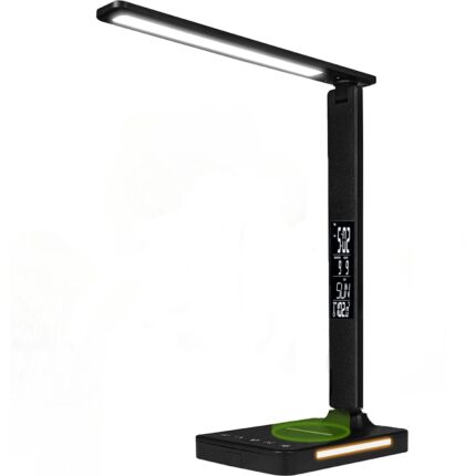 Lampa LED birou, incarcare wireless pentru IOS Android, 5 moduri lumina rece/calda si 5 intensitati, control tactil, ajustabila, USB, 450lm, Negru