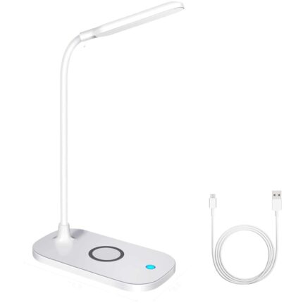 Lampa birou, YWX, 10 W, 3 moduri, Qi, incarcator wireless, control touch, brat reglabil, USB, Alb