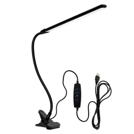 Lampa birou cu clema, WALALLA, ABS/Aluminiu/Fier, 8W, 10 Trepte luminozitate, LED, Negru