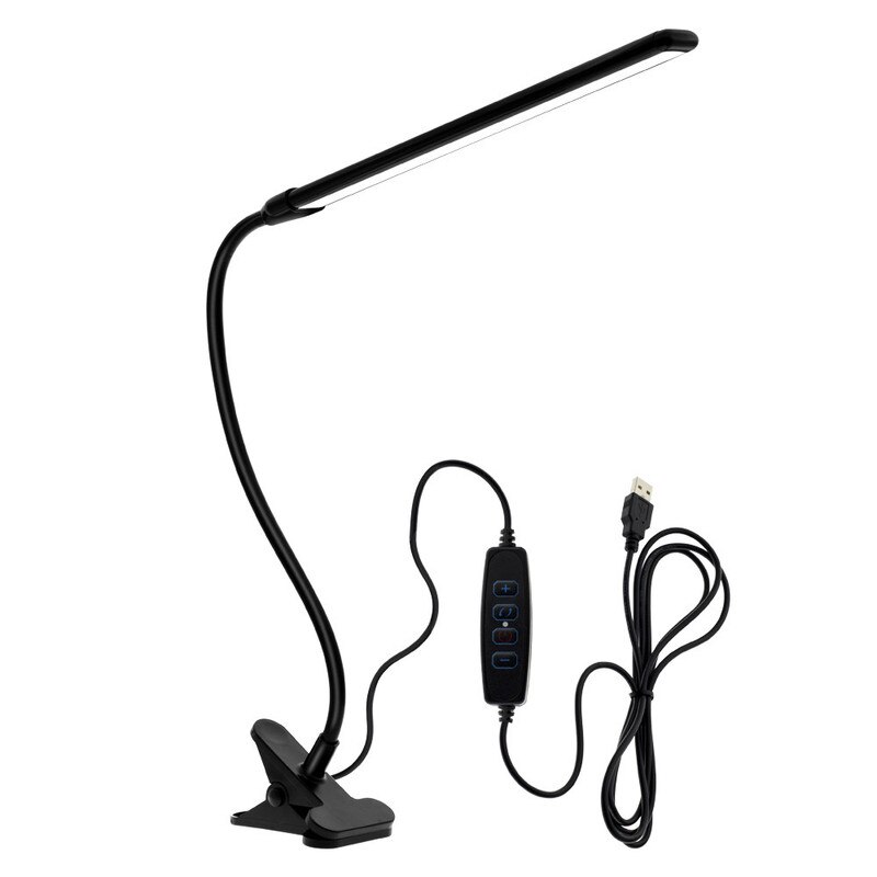 Lampa birou cu clema, WALALLA, ABS/Aluminiu/Fier, 8W, 10 Trepte luminozitate, LED, Negru