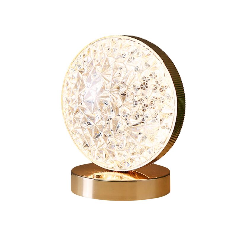 Veioza LED tactila, 3 culori de iluminare, reincarcabila, auriu, fier/acrilic
