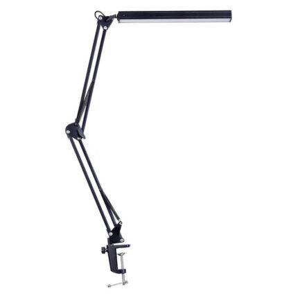 Lampa de birou LED，YWX，Brat lung cu clema，Luminozitate reglabila 3 moduri de iluminare， Protectie pentru ochi ，Rotire 360°， 80 de margele de lampa LED ，Potrivit pentru birouri，bancuri de lucru si sali de lectura， negru