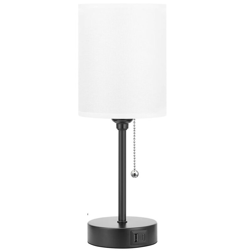 Veioza ZUNSEAT, 3 temperaturi de culoare, cu porturi USB C+A, abajur din in alb, 6W E27