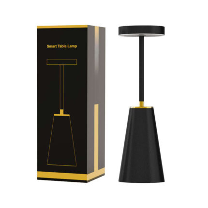 Lampa decorativa de masa portabila, LED, Metal, Touch control, Reincarcabila, USB, Negru