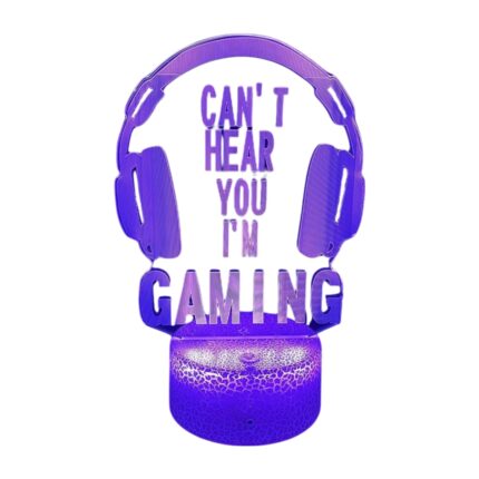 Lampa de birou, model can't hear you i'm gaming, forma de holograma, 3D, 16 culori RGB, 5V, touch control, cu telecomanda, 4 moduri de iluminare dinamica, baza crapata