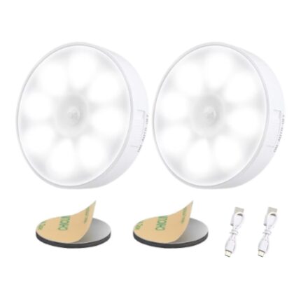 Set 2 piese x Lampa de noapte cu 16 LED-uri, Senzor de detectare miscare, Buton switch trecere de la lumina calda la lumina rece, Fara fir, Reincarcare rapida USB, Culoare Alb