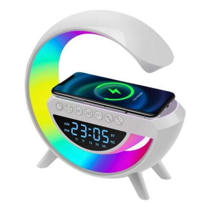 Lampa Smart Led Multifunctionala, Incarcator Wireless 15W, Radio, Ceas, Alarma, Conexiune Bluetooth