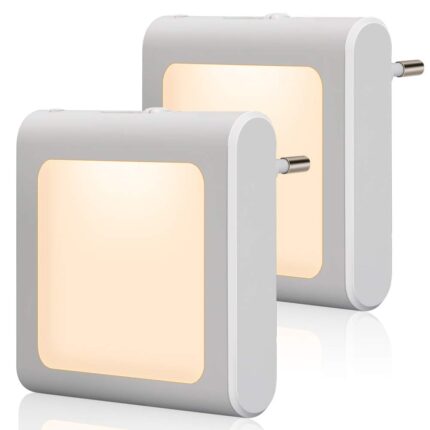 Set 2 lampi cu senzor zi/noapte, alb cald, 8.2x8.2cm