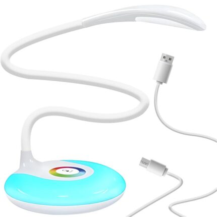 Lampa Birou LED 3W cu Acumulator Incorportat, 16 LED-uri, 5500K, 256 Culori RGB, 3 Moduri Iluminare, Incarcare Usb, Alb