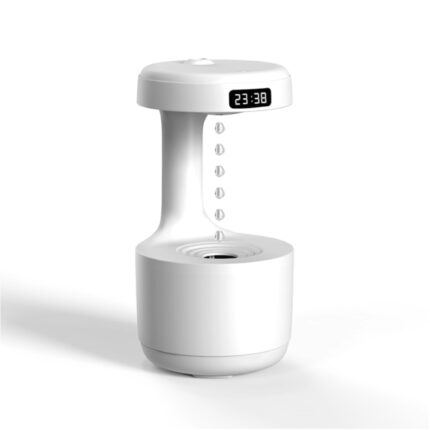 Umidificator cu lampa de veghe, ceas si fantana inteligenta de parfum cu retur de lichid in forma de picatura inversa, alb
