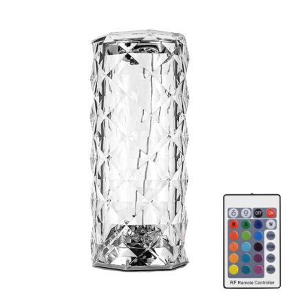 Lampa LED Ambientala cu Telecomanda pentru birou, 16 Culori Lumina, Control touch, Reincarcare prin USB, Portabila, Cristal Acrilic, 21.5 CM