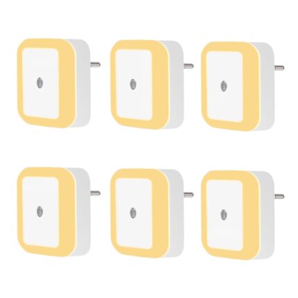 Set 6 Lampa de veghe LED QuTek, cu senzor zi-noapte, 0.5W, 40lm, lumina calda, patrate, design rotund, 100-240V