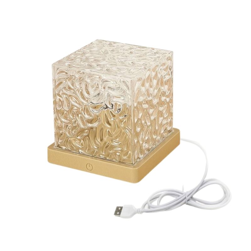 Lampa ambientala Crystal Cube LED 3 Culori cu Efect de Valuri, Control Touch, incarcare USB-C