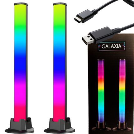 Set de 2 lampi LED RGB GALAXIA® smart, 16 milioane de culori, 200 de programe, Ambient TV, pentru jocuri, filme, munca, sincronizare sunet, compatibil cu Alexa si Google, aplicatie mobila, usb-c, 32cm, negre