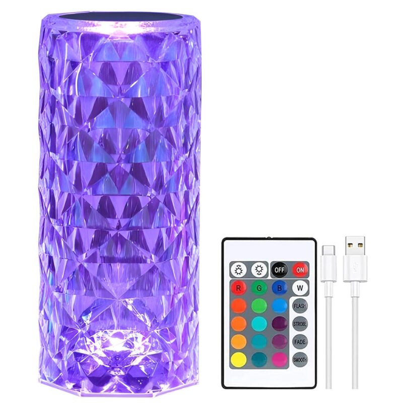Lampa ambientala Cristal LED, ZUNSEAT, control tactil si telecomanda, 16 culori, portabila, Reincarcare prin USB, design modern, multicolor