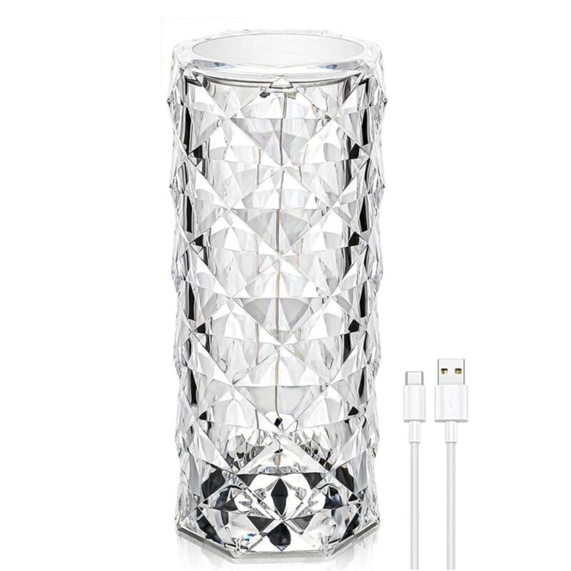 Lampa ambientala decorativa, ZUNSEAT, control tactil, veioza din cristal acrilic, 3 moduri de culoare, alb cald/rece/neutru, portabila, reincarcabila, design cristal roz, multicolor