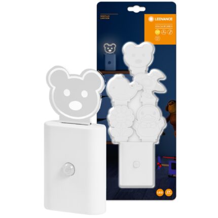 Lampa de veghe LED portabila Ledvance Nightlux Cartoon, cu senzor de miscare, 0.2W, 10 lm, lumina calda (3000K), 5 pictograme incluse, 3 baterii 1.5V AAA incluse