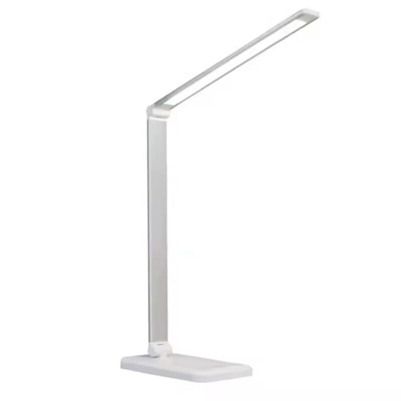 Lampa birou LED, incaracator wireless, control tactil, pliabil, 3 niveluri de reglare a luminozitatii, USB, ALB