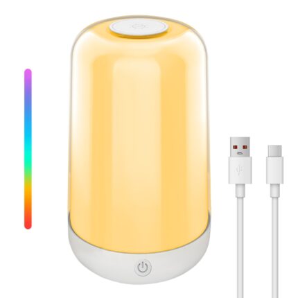 Lampa de veghe, YANX, LED, RGB, 7 Culori Schimbabile, Functie de schimbare a intesitatii si a culorii, Bluetooth, Touch-Control, Reincarcabila USB, Control APP, Pentru dormitor, camera de zi, birou, masa de pat, 3600mAh, Multicolor
