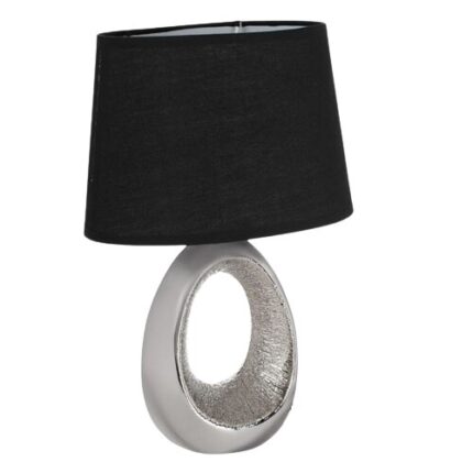 Lampa de noptiera/dormitor, 14E, 40W, Ceramica/Poliester, Argintiu/Negru