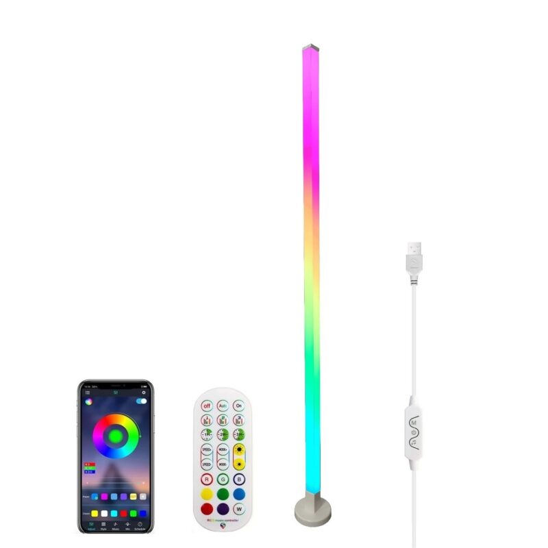 Veioza LED RGB, 145cm inaltime, Lumina Curgatoare Ambientala, Kit complet instalare, Led Dinamic, Aplicatie Smart Telefon, Telecomanda, Music Senzor, 16Milioane Culori, USB 5V