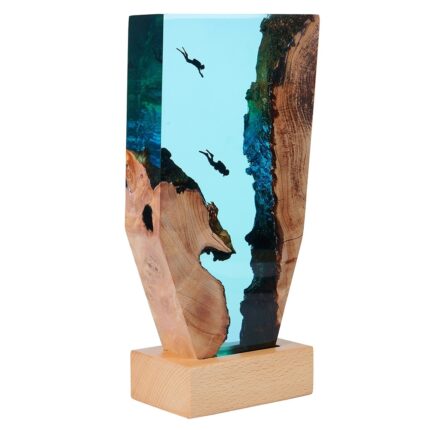 Lampa de birou moderna din lemn si rasina epoxidica, scufundari oceanice, sursa de lumina LED RGB, lampa de masa creativa pentru decorarea biroului