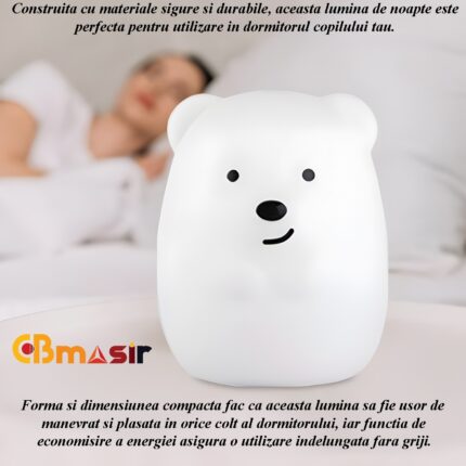 Lampa de veghe CBMasir™ din silicon moale pentru copii, control tactil, multicolor, 9 culori