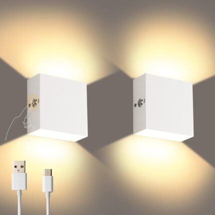 Set 2 Lampi de perete LED, sciemnabile, montaj magnetic, aluminiu, alb cald