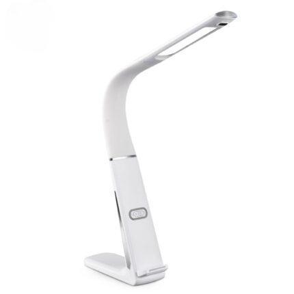 Lampa de birou cu LED SML TX 75, incarcare wireless 10W telefon IOS sau Android, port USB 5V/2.1A, protectie ochi, brat flexibil reglabil 180˚ aprindere si reglare intensitate prin gesturi, design modern, pretabil office sau acasa, 40x6.5x50 cm, Alba