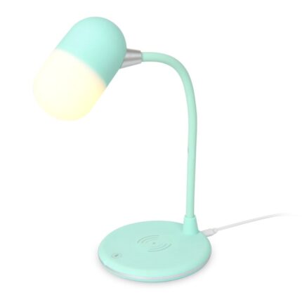 Lampa de birou cu incarcator wireless pentru telefon, cu boxa bluetooth, Ideas4Comfort, luminozitate reglabila, 3 culori lumina, pliabila, micro USB, puterea 3W, verde